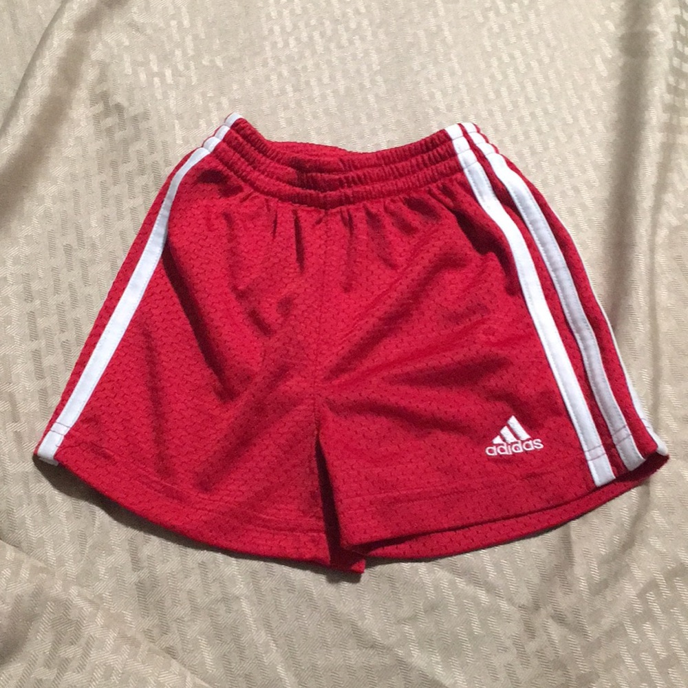 Boys red adidas shorts